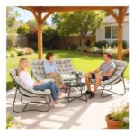 4 PC Garden Furniture Set with Loveseat, Chairs, Table, Light Grey
