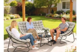 4 PC Garden Furniture Set with Loveseat, Chairs, Table, Light Grey