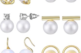 6 Pairs Gold Pearl EarringsSset, Gold Stud Earrings for Women, Elegant Pearl Dangle Earrings, for Weddings, Parties, Birthday Parties, Everyday Wear.