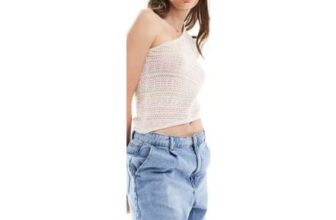 ASOS DESIGN Knitted One Shoulder Top in Pink Stripe