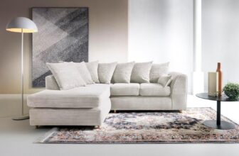 Abakus Direct Left Hand Corner Sofas for Living Room – Stylish Jumbo L Shaped Sofa with Water Repellent Jumbo Cord Contemporary Chaise Lounge Sofa Corner in White 212Wx164Dx78H