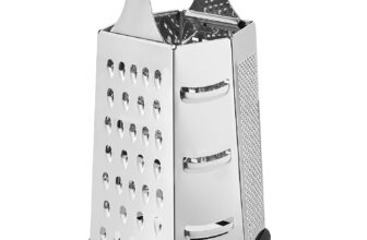 Amazon Basics Stainless Steel Heav-Duty Hexagonal Cheese Grater, 6-Sided Box Grater with Non-Slip Base, 22.9 cm, Black
