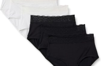 Amazon Essentials Womens Peached Microfibre with Lace Trim Full Brief Knicker