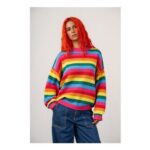 Areum – Cotton Bubble Hem Knitted Jumper in Rainbow Stripe