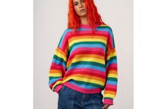 Areum – Cotton Bubble Hem Knitted Jumper in Rainbow Stripe