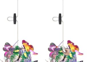 Battery Operated Butterfly Pendant Lights with Remote Set of 2, Hanging Lights for Bedroom, Indoor or Outdoor Chandelier for Gazebo, Pergola, Porch, IP65 Weatherproof