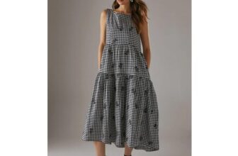 Black Warehouse Embroidered Gingham Sleeveless Midi Sundress