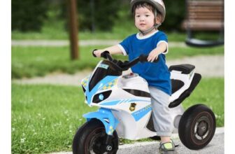 Blue HOMCOM Kids Ride-on Police Bike, 3-Wheel, Music, 18-36 Months