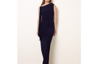 Blue Vanilla Navy Drape Brooch Detailing Ruched Maxi Dress