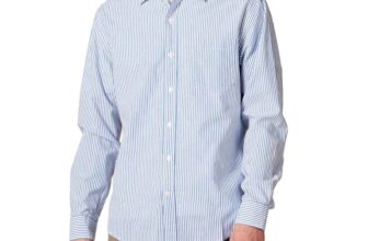 Blue White Vertical Stripes 100% Cotton Mens Slim-Fit Long-Sleeve Casual Poplin Shirt – S