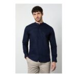 Burton Navy Oxford Grandad Long Sleeve Shirt