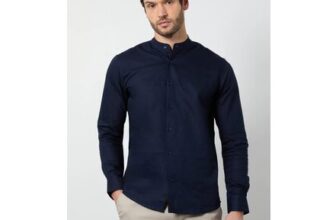 Burton Navy Oxford Grandad Long Sleeve Shirt
