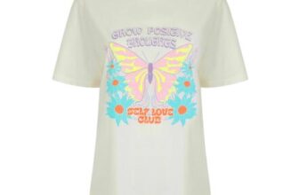 Butterfly Graphic Motif Cotton Jersey Crew Neck T-Shirt