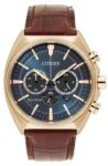 Citizen Mens Brown Leather Strap Watch eco drive