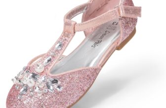 DREAM PAIRS Girls Mary Jane Shoes Flower Girls Shoes with Pearl T-Strap Wedding Party School Girls Flats for Toddler Little Big Kid