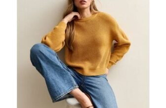 Dark Yellow Ribbed Crew Neck Knit Jumper
