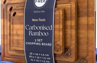 Deer & Oak 3-Piece Carbonised Bamboo Chopping Board Set Pre-Oiled Large, Medium, & Small Sizes with Side Handle & Hanging Hole