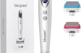 Derma Stamp 140 Pins, Microneedling EMS Vibration Light Care, Microneedling Stamp with 2 Replaceable Heads (0.5mm) for Women & Men Facial Care/Beard/Hair Growth(bio 6, Silver White)