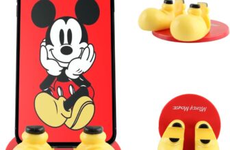 Disney Mickey Mouse Feet Cell Phone Holder with Bonus Decal Sticker- Cell Phone Stand for Desk Home/Office-Universal Desk Phone Stand Compatible with Android/iPhone and More- Red Mickey Decal