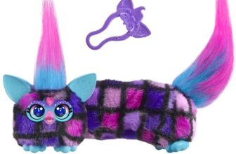 FURBY DJ Furblets Dis-Co-Dazz Mini Electronic Plush Toy with Funny Stretchable Sound Effects & Music, Speaks Furbish, Pink, Purple
