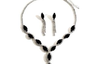 Faruodis Crystal Wedding Necklace and Earrings Set, Black