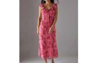 Floral Warehouse Petite Chiffon Ruffle Double Layer Midi Dress