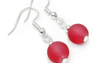 Frosted Red Glass Bead Earrings, 8mm Matte Beads, Nickel-Free Hooks