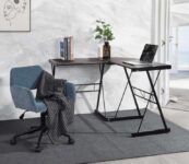 FurnitureR L-Shaped Corner Computer Desk Office Workstation with Steel Frame