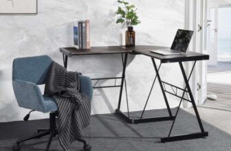 FurnitureR L-Shaped Corner Computer Desk Office Workstation with Steel Frame