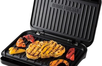 George Foreman Medium Electric Fit Grill Non stick, Healthy, Griddle, Toastie, Hot plate, Panini, BBQ, Energy saving, Vertical storage, Easy clean, Drip tray, Ready to cook light Black, 1630W 25810