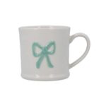 Gisela Graham Mini Mug, Embossed Green Bow, White Stoneware, 200ml