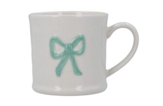 Gisela Graham Mini Mug, Embossed Green Bow, White Stoneware, 200ml