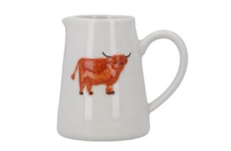 Gisela Graham Mini Serving Jug, Embossed Highland Cow, Stoneware, 100ml