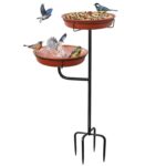 Giyiprpi Freestanding Bird Bath & Feeder Bowl for Gardens with Metal Stake Base