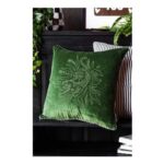 Green Velvet & Monochrome Stripe Embroidered Tiger Cushion Cover