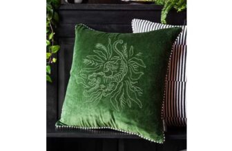 Green Velvet & Monochrome Stripe Embroidered Tiger Cushion Cover