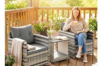 Grey OUTSUNNY Rattan Garden Furniture Bistro Set with Cushion