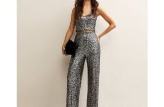 Gunmetal Sequin Wide Leg Trousers
