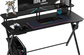 HOMCOM Gaming Desk Writing Racing Computer Table Workstation with Headphone Hook Curved Front Adjustable Feet for Home Office Use 140 x 60cm