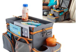 High Road CarHop Car Seat Organizer for Kids and Adults with Cup Holder Tray, Side Pockets and Cooler Compartment (Medium, Gray)
