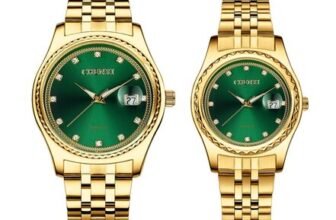His and Hers Couple Watches Set, Gold Plated Stainless Steel