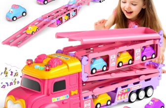 Hot Bee Cars Toy for Girls Ages 2 3 4 5, Transporter Truck with 6 Race Cars, Vehicle Play Set, Toddler Gift, Gift for Girl Pink Toy Truck for Kids