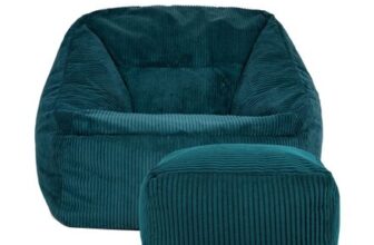 Icon Natalia Cord Bean Bag Chair with Footstool, Teal