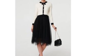 Izabel London Black & White Button Front Mesh Textured Jumper Dress