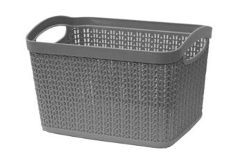 JVL Knit Design Storage Basket with Handles, Grey, 6.6L