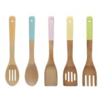 Kitchen Utensil Set, Pastel Handles, Bamboo, 5 Piece