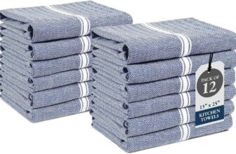 LANE LINEN Kitchen Towels Set – 100% Pure Cotton Dish Towels for Kitchen, Super Absorbent Kitchen Hand Towel, Blue Tea Towels, Soft & Durable Dish Cloths, Pack of 12 15×25, Blue Chambray