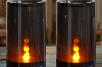 LED Flickering Battery Operated Candles with Novel Flame-Shaped Wick, 2pcs Acylic 8cm x15cm Grey Flameless Plasitc Pillar Fake Electric Candles for Centerpiece Decor