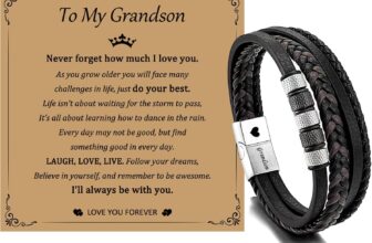 Leather Bracelets for Dad Son: Handmade Braided Multi-Layer Wristband with Jewelry Gift Box and Card, Christmas Birthday Fathers Day Gift for Husband Grandson Man