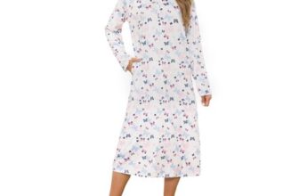 Lovasy Cotton Nightdress for Women, Long Sleeve, Lilac Butterfly, XXL